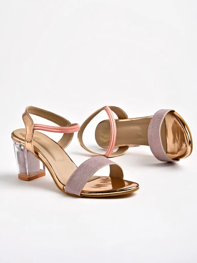 Shoetopia Women's & Girl's Copper Transparent Block Heels Sandals