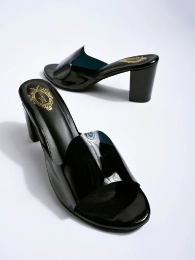 Shoetopia Stylish Transparent Black Block Heels For Women & Girls