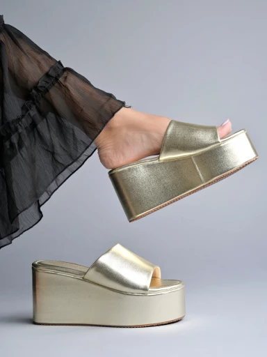 Shoetopia Embellished Golden Platform Heels For Women & Heels