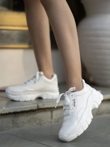 Shoetopia Lace-up Detail White Chunky Sneakers For Women & Girls