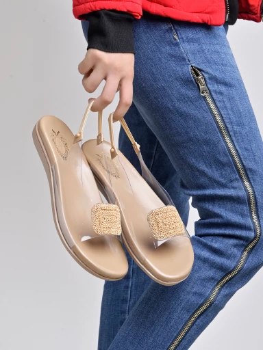 Shoetopia Embellished Golden Flat Sandals For Women & Girls