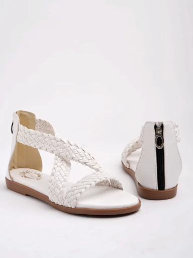 Shoetopia Braided Upper Wrap Strap White Flat Sandals For Women & Girls