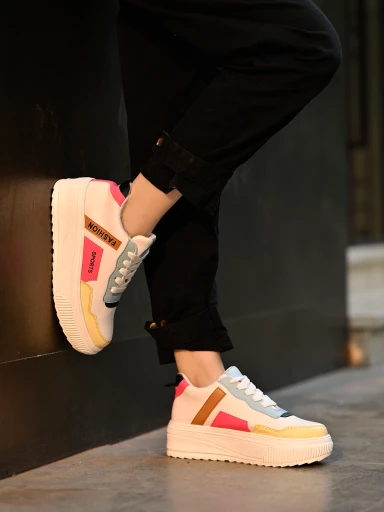 Shoetopia Smart Casual Lace-up White Sneakers For Women & Girls