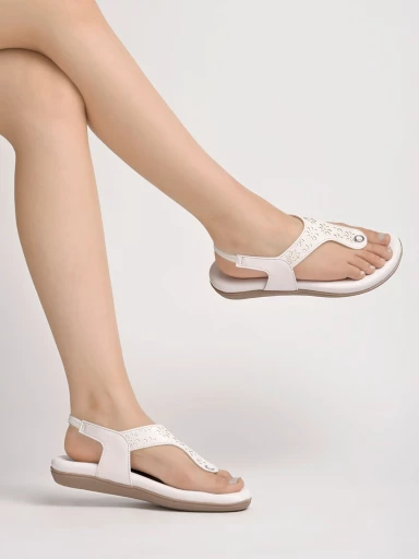 Shoetopia Slingback White Flat Sandals For Women & Girls