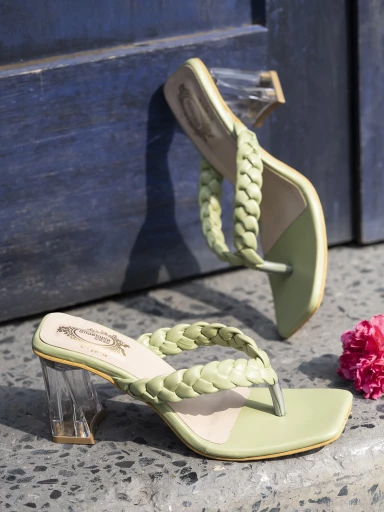 Shoetopia Women & Girls Green Block Heels