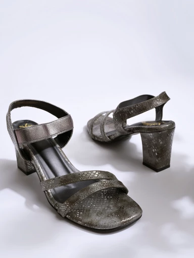 Shoetopia Stylish Snake print Strappy Grey Block Heels For Women & Girls