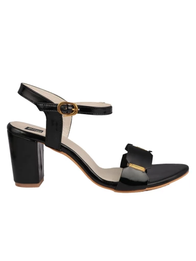 Shoetopia Womens & Girls Black Backstrap Solid Block Heels