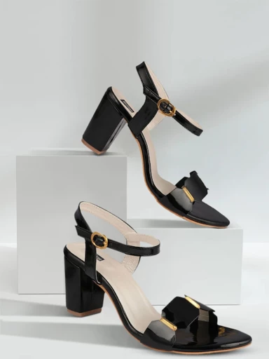 Shoetopia Womens & Girls Black Backstrap Solid Block Heels