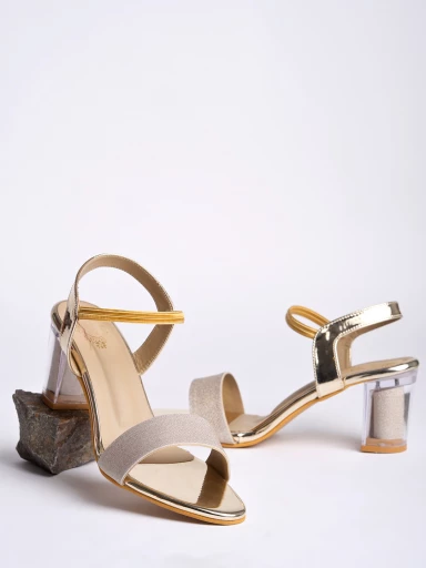 Shoetopia Women's & Girl's Golden Transparent Block Heels Sandals