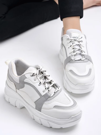 Shoetopia Lace-up Detail Grey Chunky Sneakers For Women & Girls
