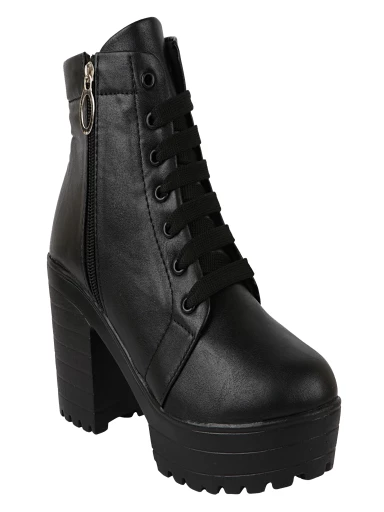 Shoetopia Womens & Girls Black Solid Lace Up Boots