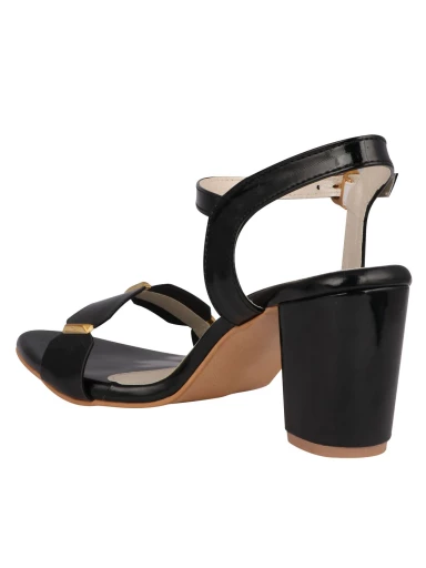 Shoetopia Womens & Girls Black Backstrap Solid Block Heels