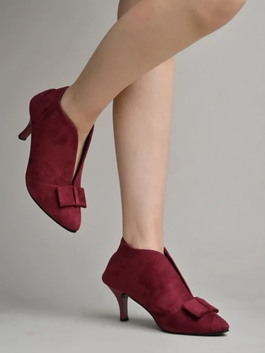 Shoetopia Solid Bow Detailed Cherry Pumps For Women & Girls