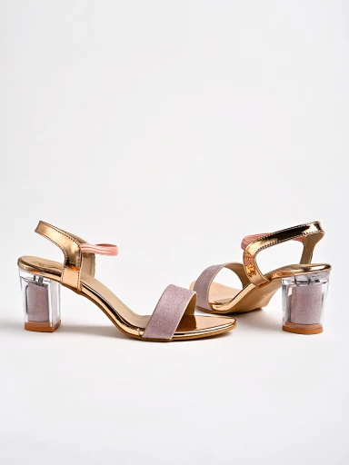 Shoetopia Women's & Girl's Copper Transparent Block Heels Sandals