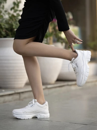 Shoetopia Lace-up Detail White Chunky Sneakers For Women & Girls
