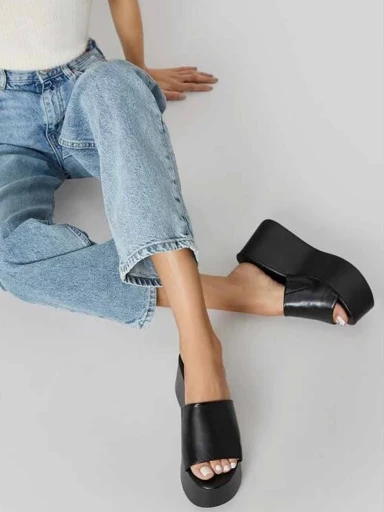 Shoetopia Fashionable Solid Black Platform Heels For Women & Heels