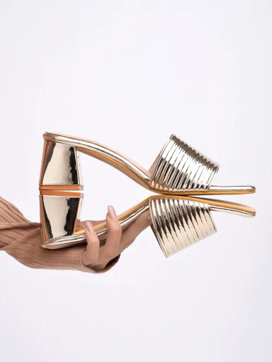 Shoetopia Embellished Golden Block Heels For Women & Girls