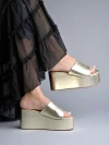 Shoetopia Embellished Golden Platform Heels For Women & Heels