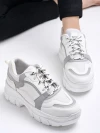 Shoetopia Lace-up Detail Grey Chunky Sneakers For Women & Girls